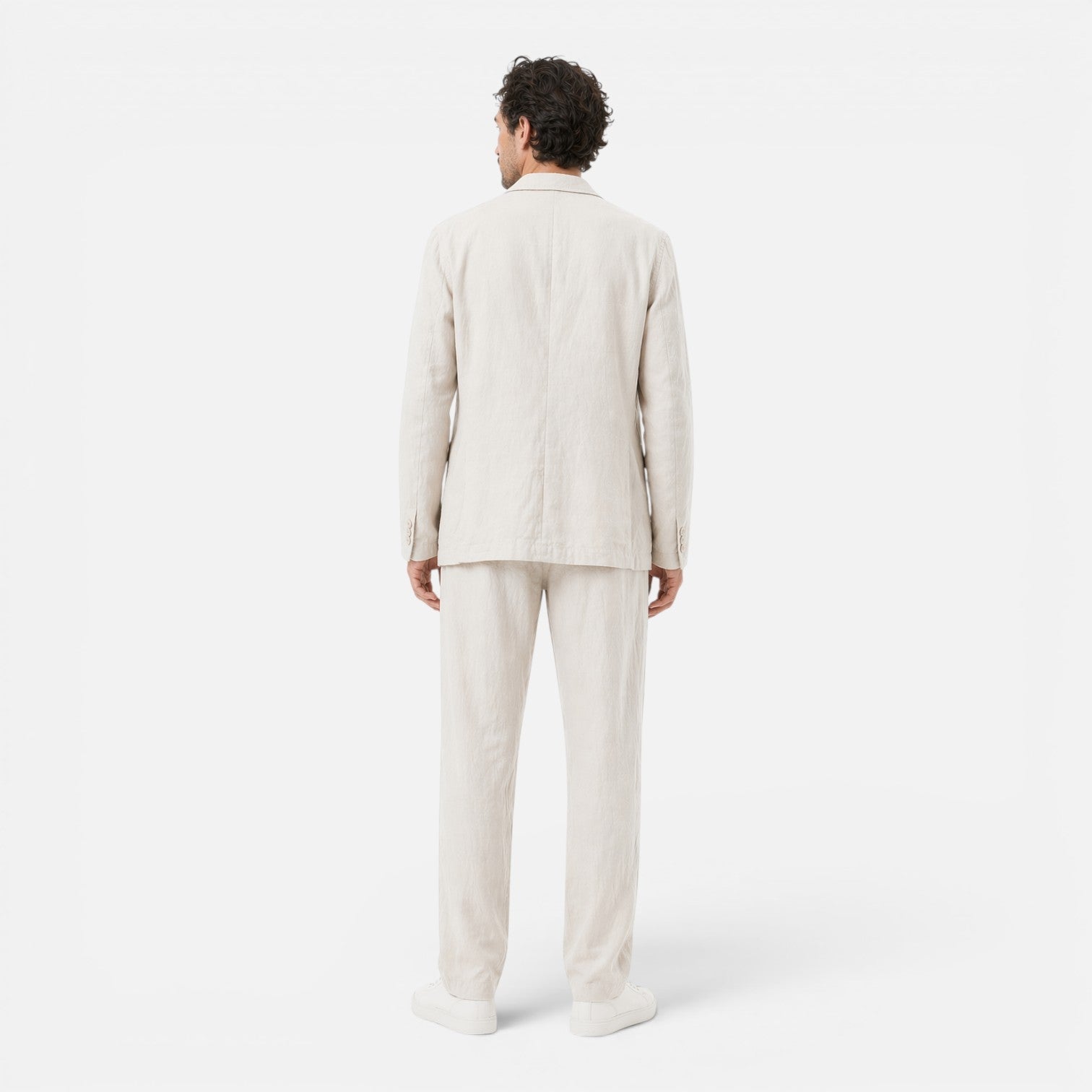 Men's Linen Two-Piece Suit Set - Blazer and Elastic Waist Pants