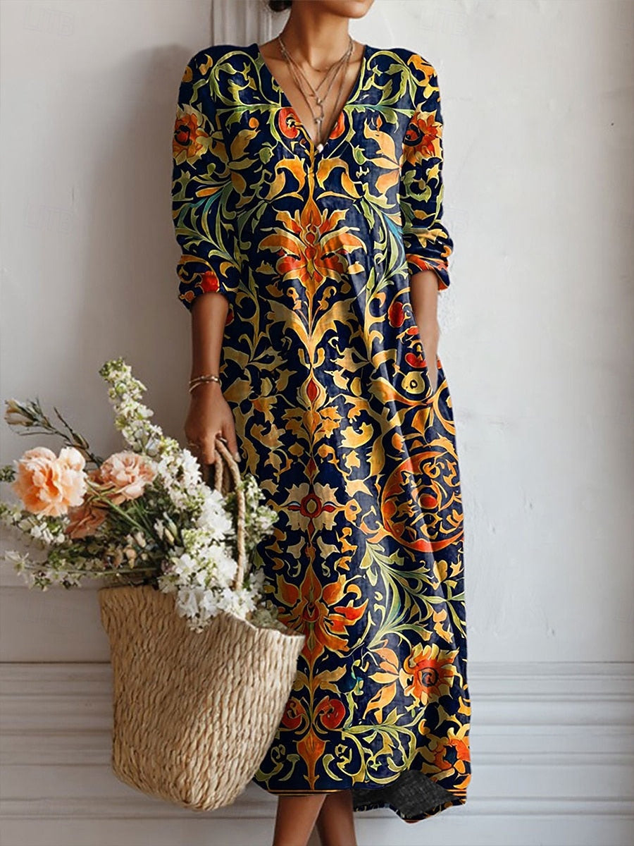 Women's Baroque Midi Dress V-Neck