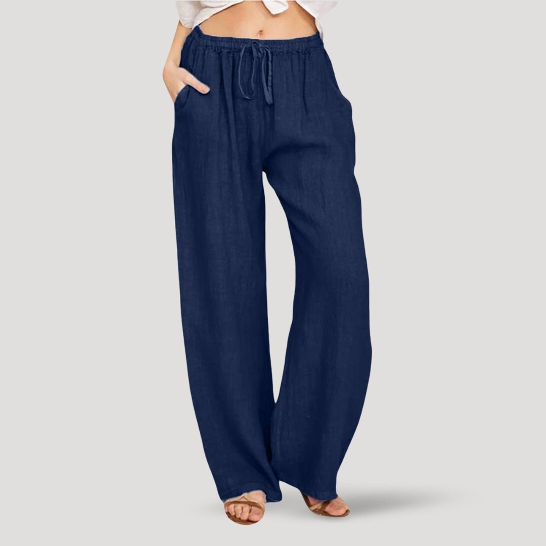 Women’s Wide-Leg Pants with Elastic Waistband and Drawstring Closure