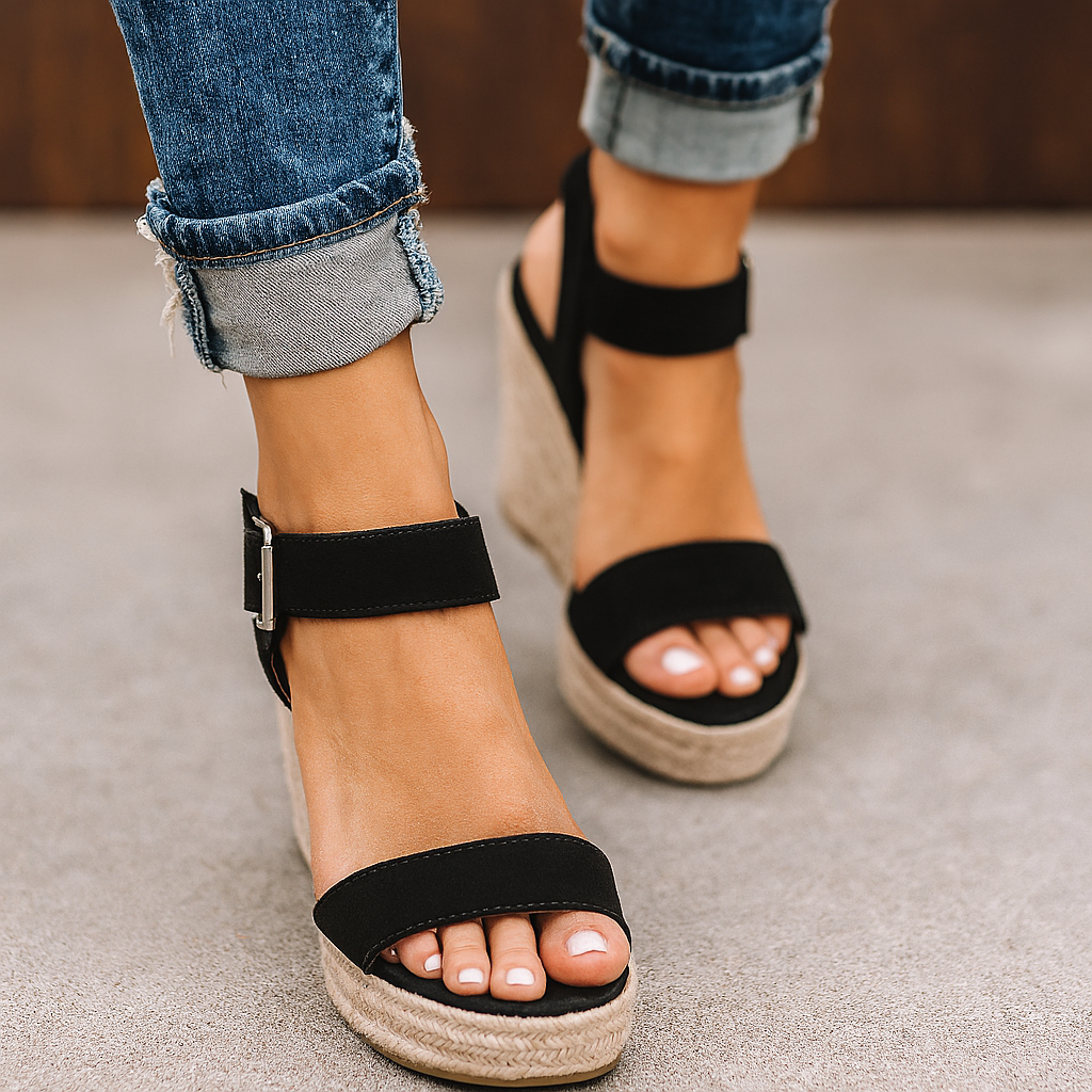 Women’s Espadrille Wedge Sandals – Open Toe Heel with Ankle Strap