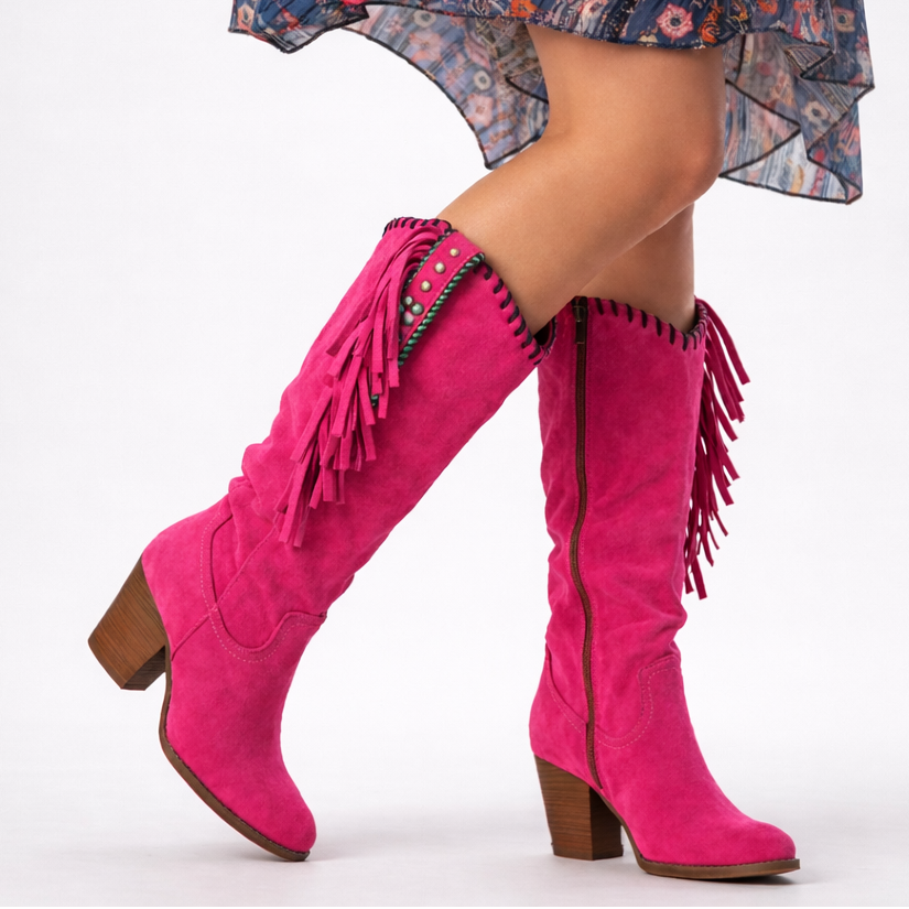 Women's Boots Knee High Fringe Block Heel