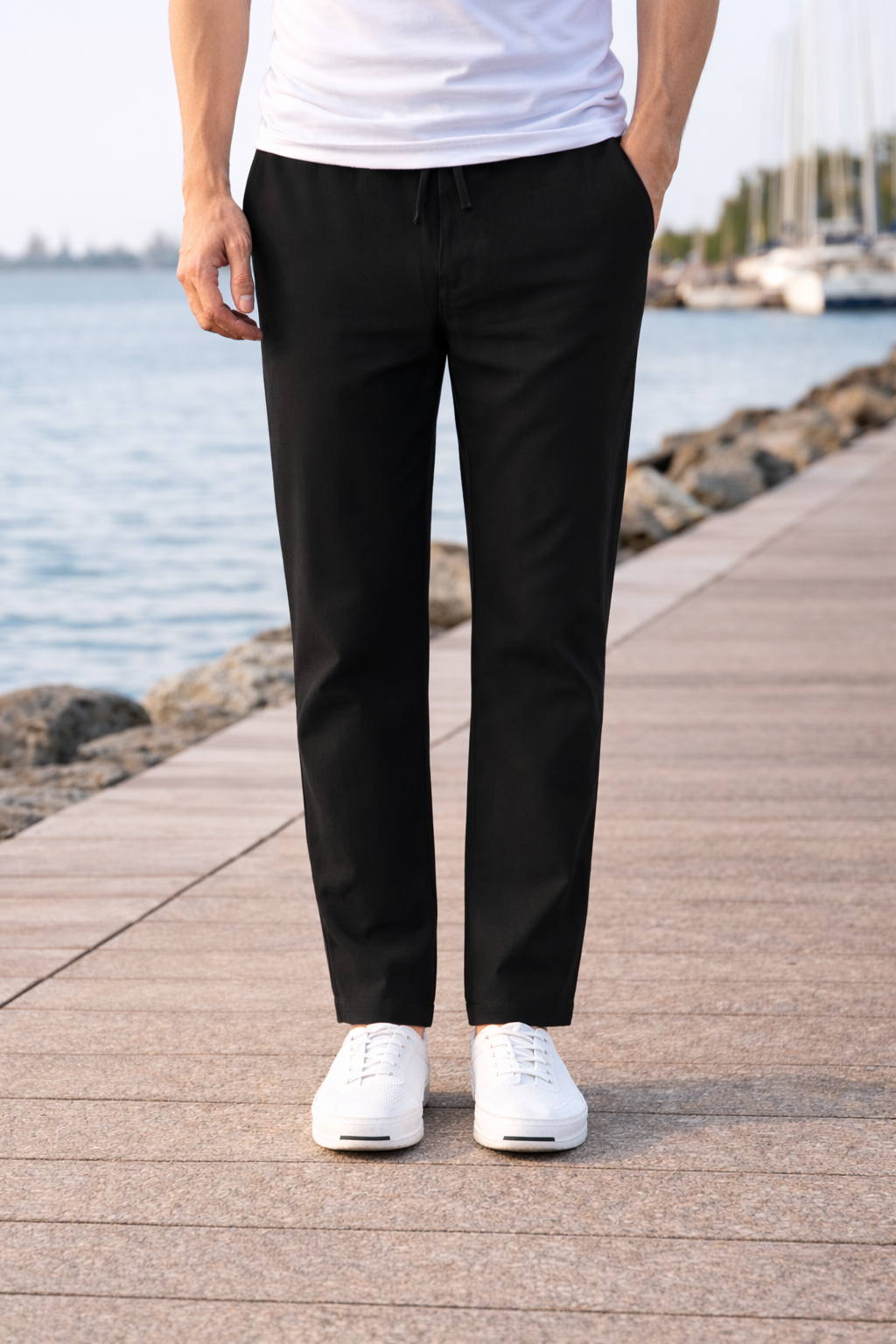 Pantalons décontractés en lin à cordon de serrage pour hommes - Jambe droite