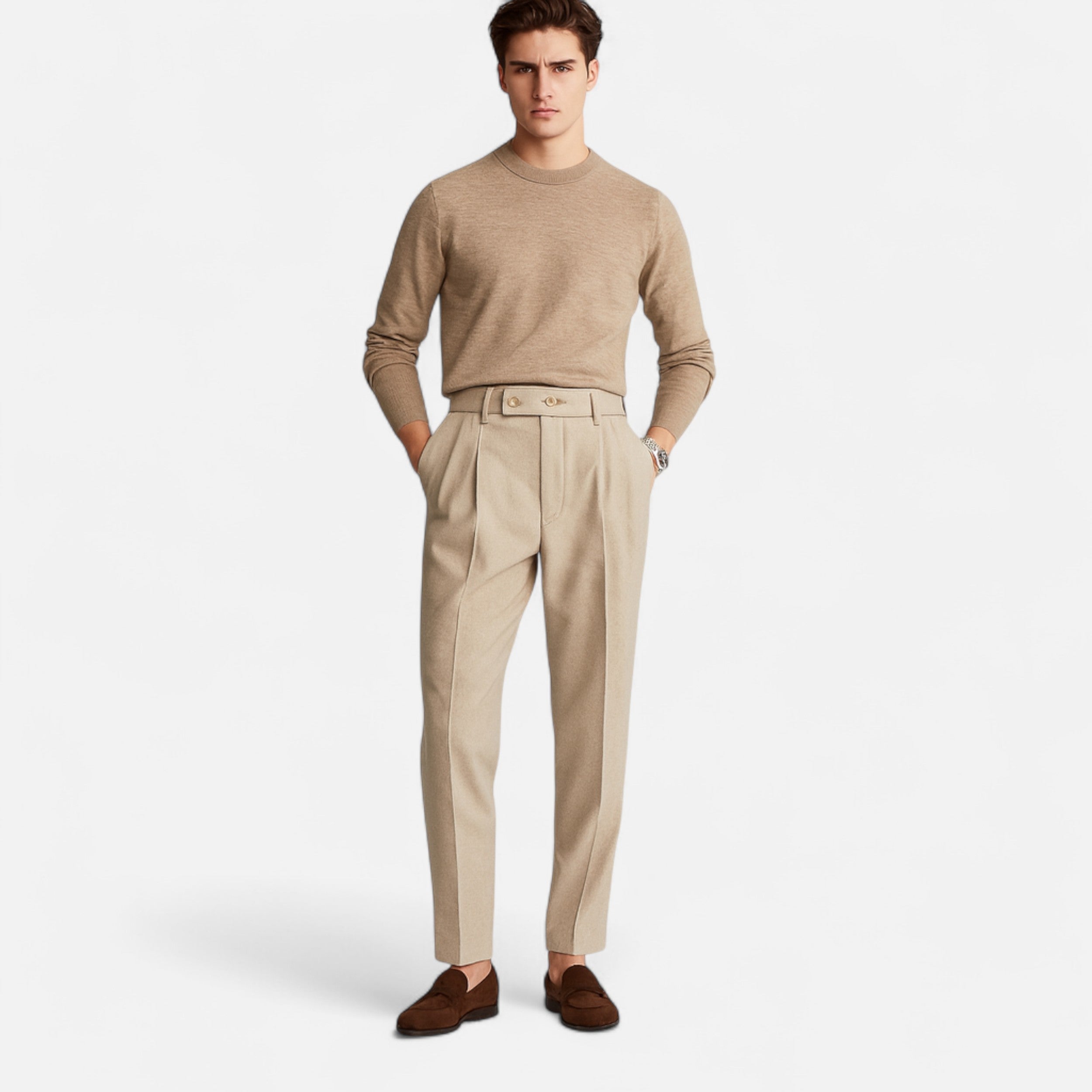 Men's High Waist Pleated Wide Leg Formal Trousers