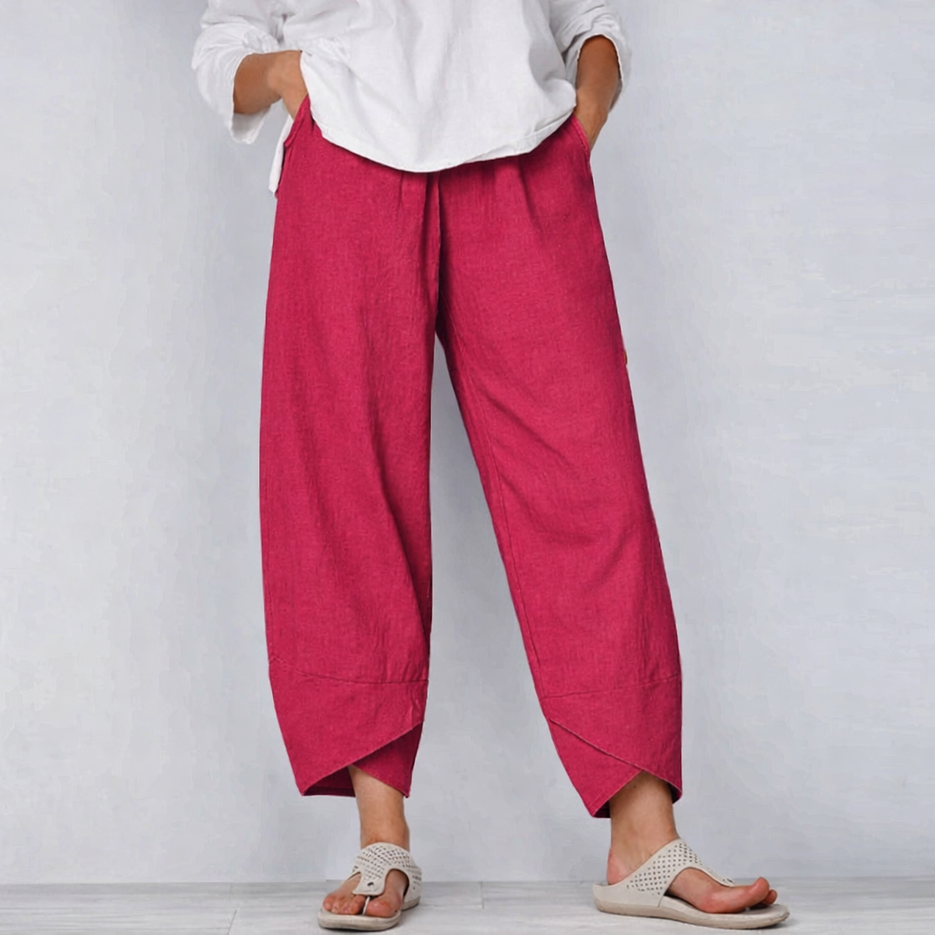 Women's Trousers Cropped Wrap Hem Relaxed Fit