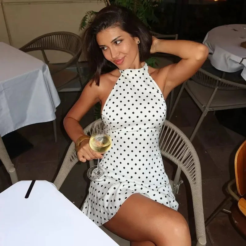 Women's Mini Dress Halter Polka Dot Backless Bodycon