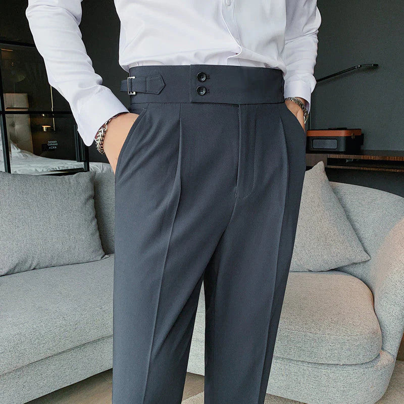 Men’s Refined Slim Fit Pleated Pants with Tailored Waist and Modern Straight-Leg Finish