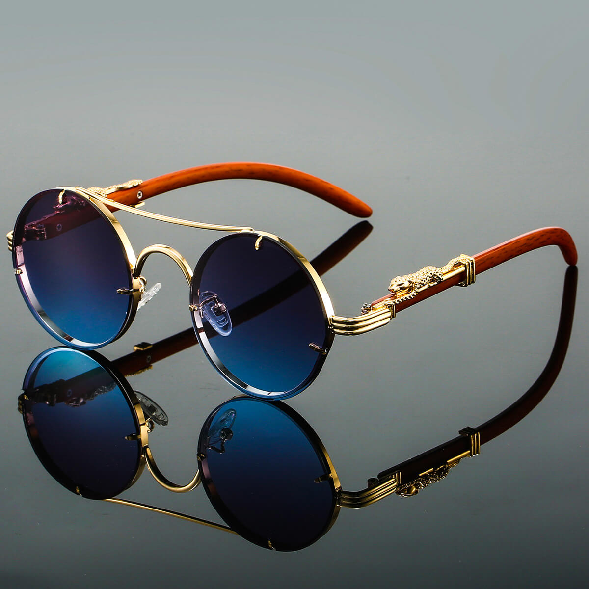 Women's Sunglasses Round Rimless Gold Frame Gradient Lenses