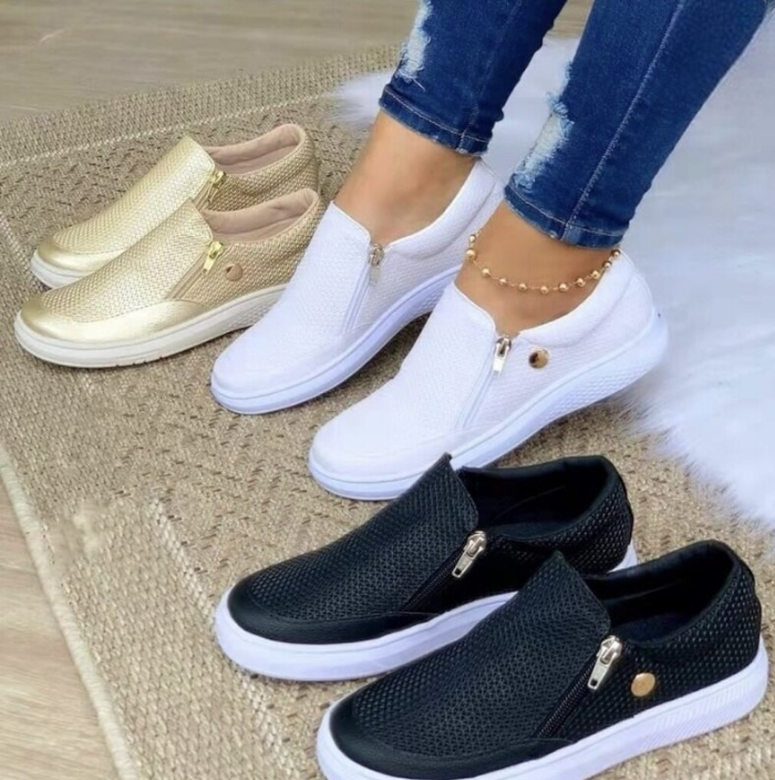 Baskets à plateforme en maille avec zip sur le côté à enfiler pour femmes