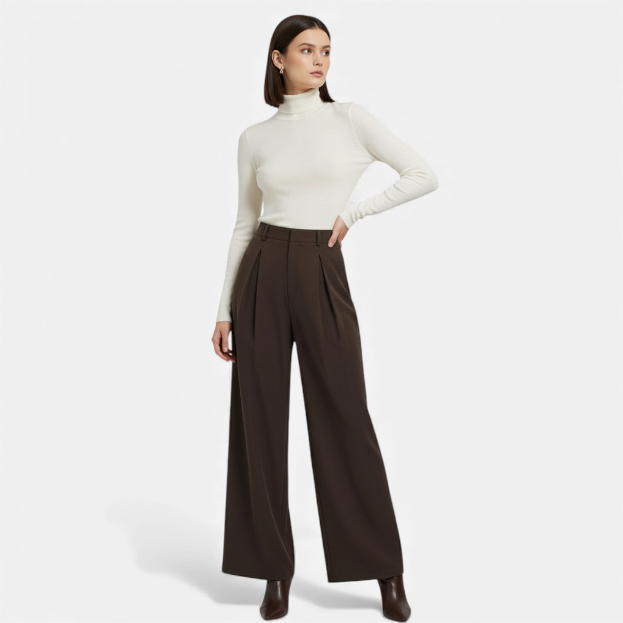 Women’s High-Waist Pleated Wide-Leg Pants with Tailored French-Inspired Silhouette