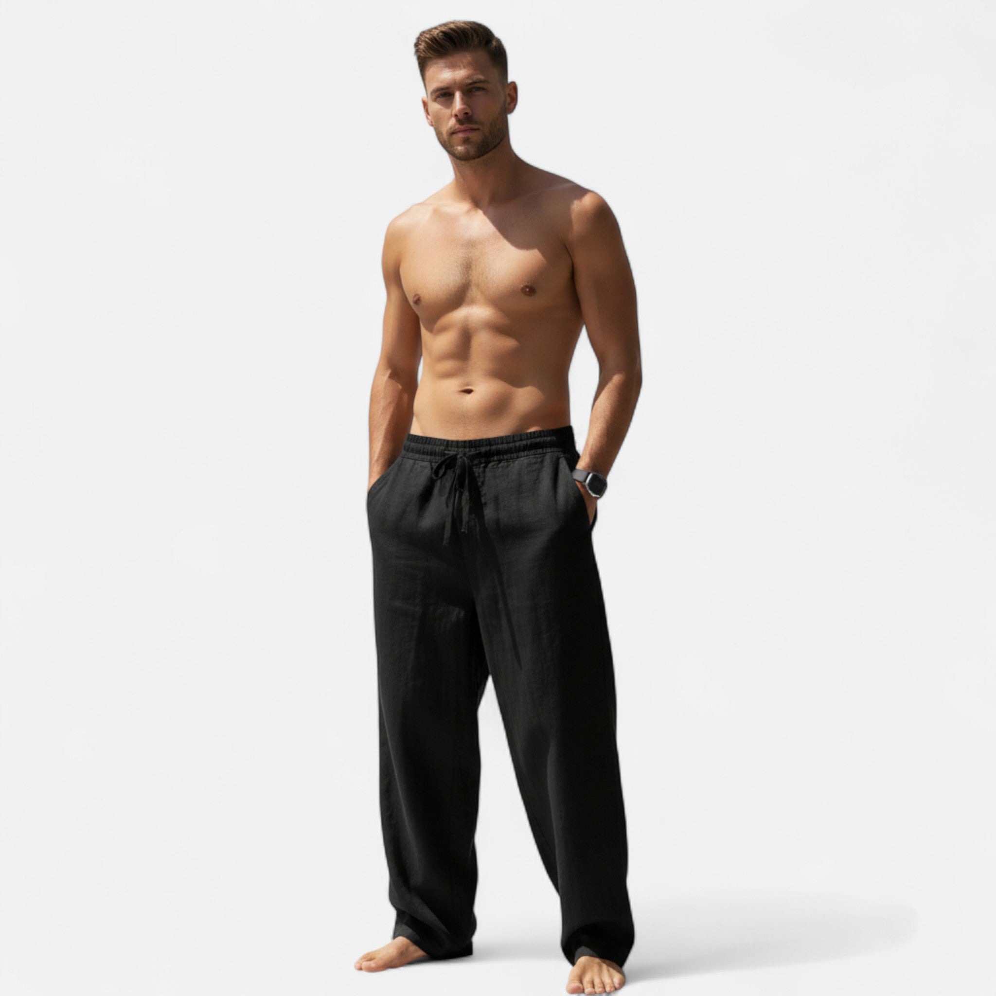 Men’s Relaxed Linen Drawstring Trousers – Easy Fit with Straight Leg Silhouette