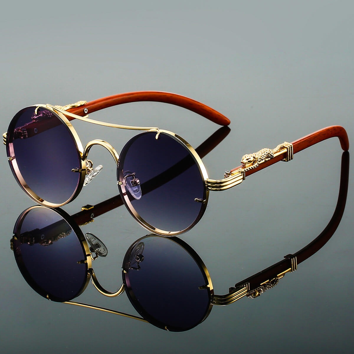 Women's Sunglasses Round Rimless Gold Frame Gradient Lenses