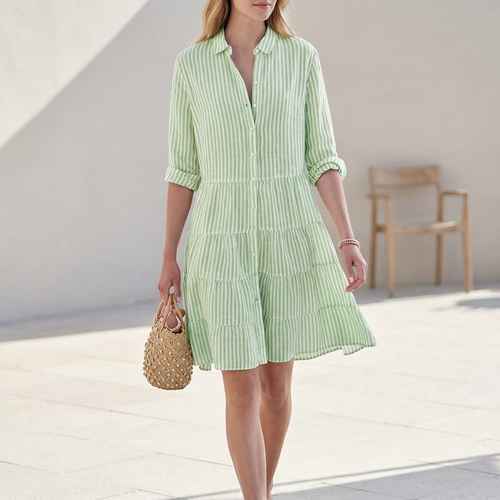 Women’s Tiered Shirt Mini Dress – Relaxed Summer Silhouette with Button-Through Design