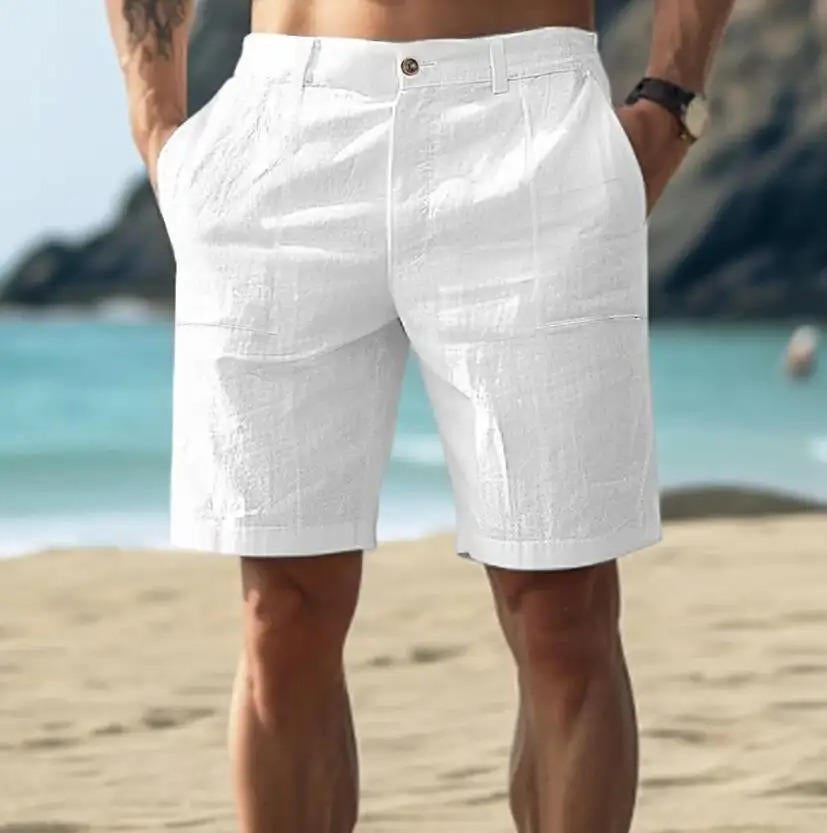 Shorts en lin à cordon à coupe relaxée et longueur genou pour hommes