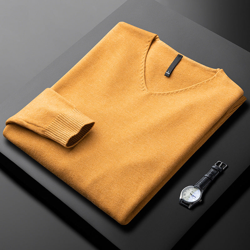 Men's V-Neck Cashmere Long Sleeve Pullover Sweater