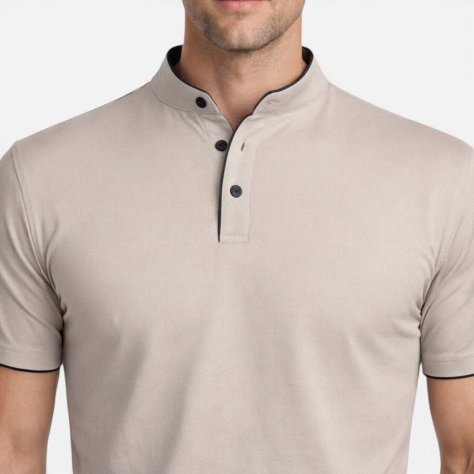 Men's Short Sleeve Henley T-Shirt - Band Collar with Contrast Trim