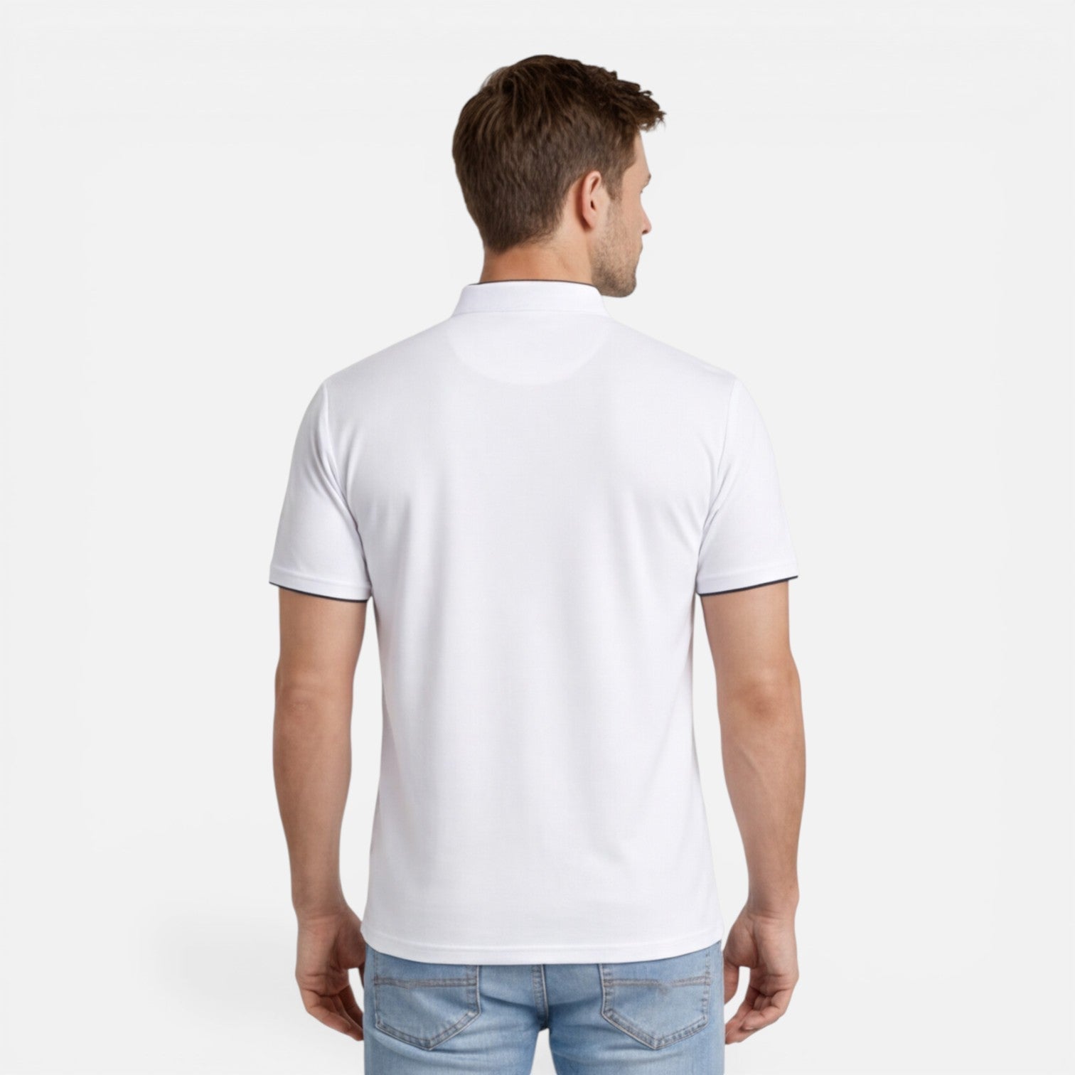Men's Short Sleeve Henley T-Shirt - Band Collar with Contrast Trim