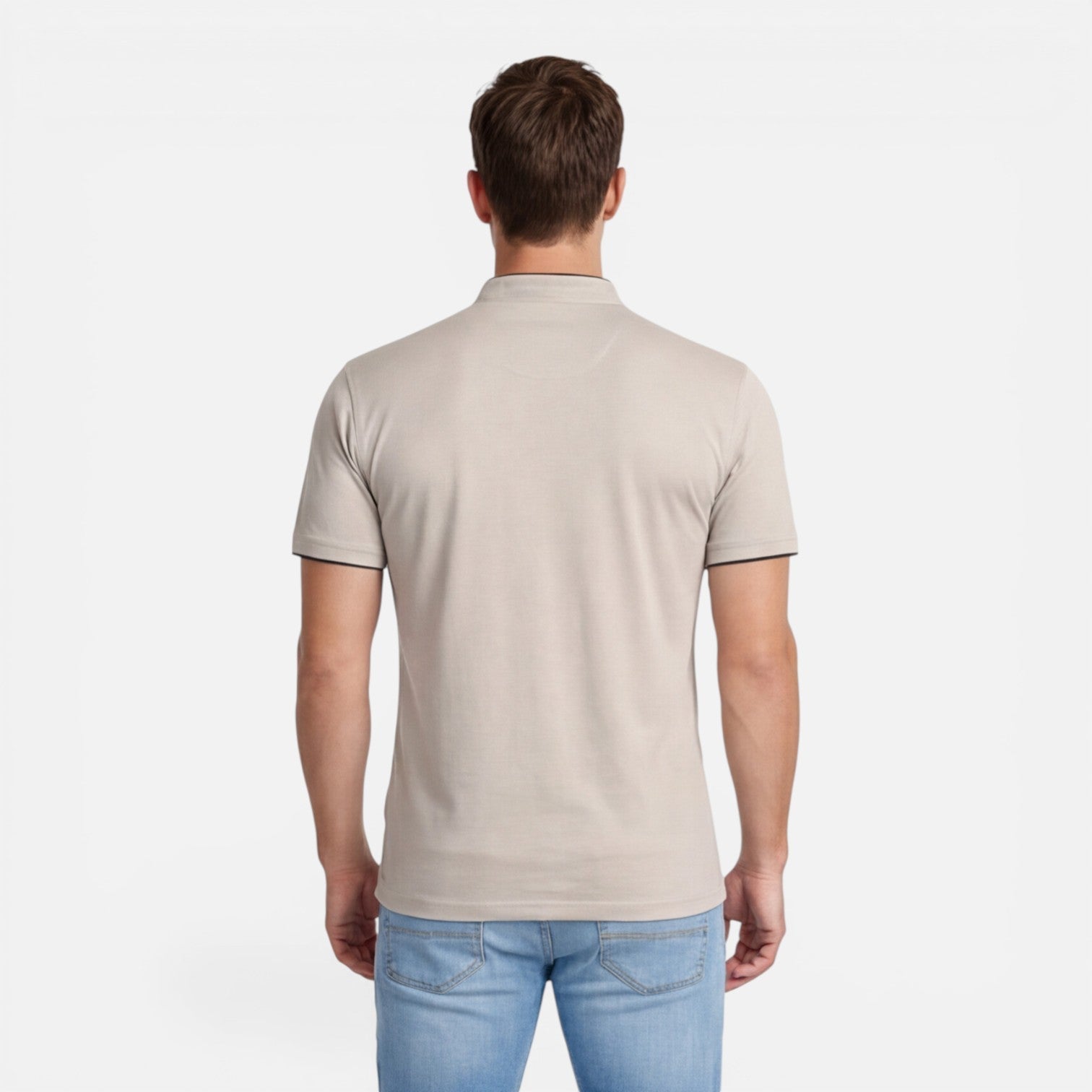 Men's Short Sleeve Henley T-Shirt - Band Collar with Contrast Trim