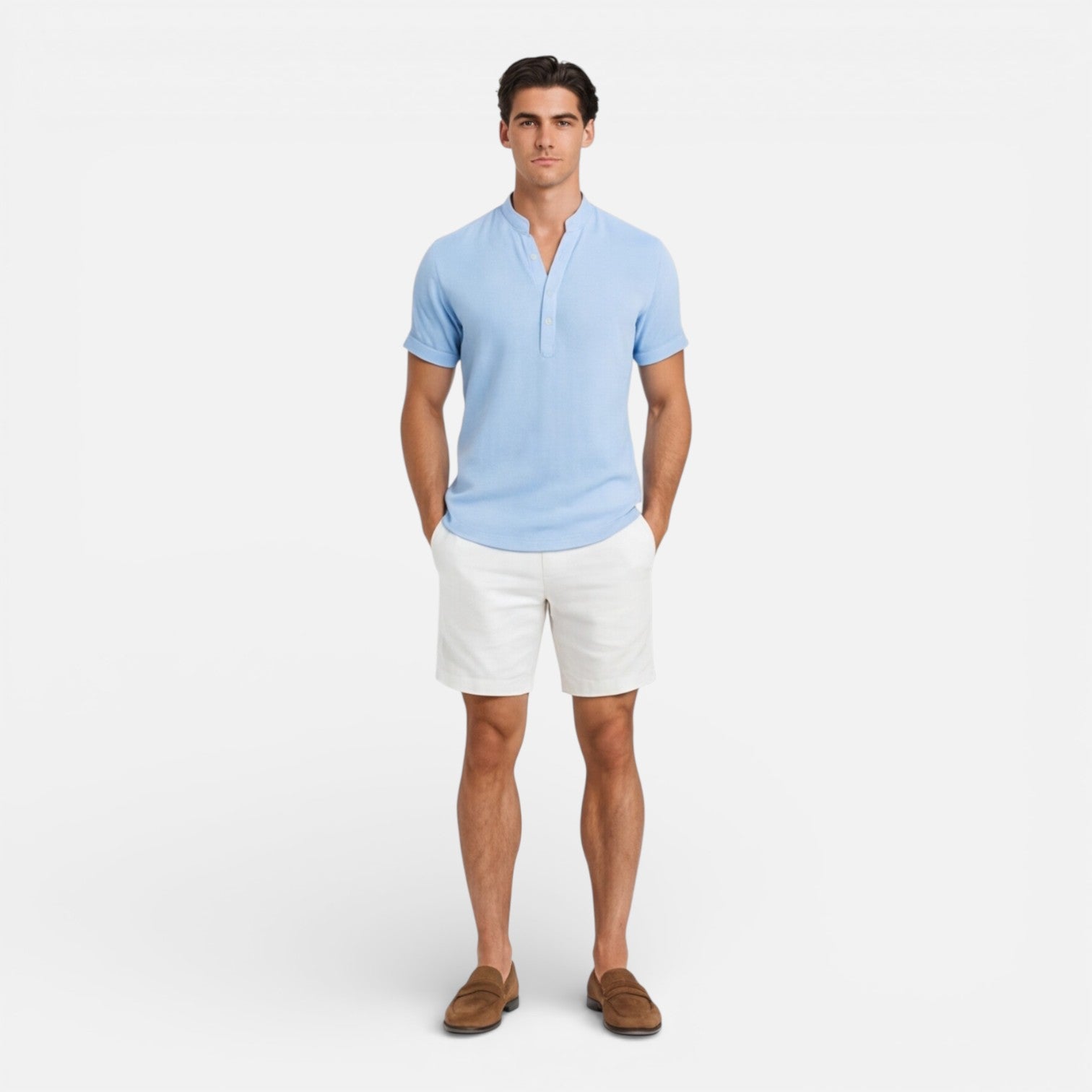 Men's Cotton Short Sleeve Henley T-Shirt Slim Fit