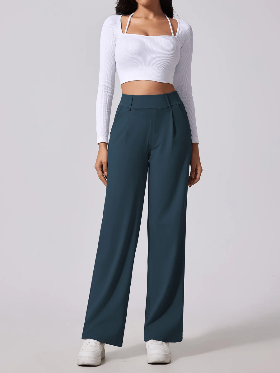 Women’s High-Waist Wide-Leg Pants with Front Pleats and Side Pockets