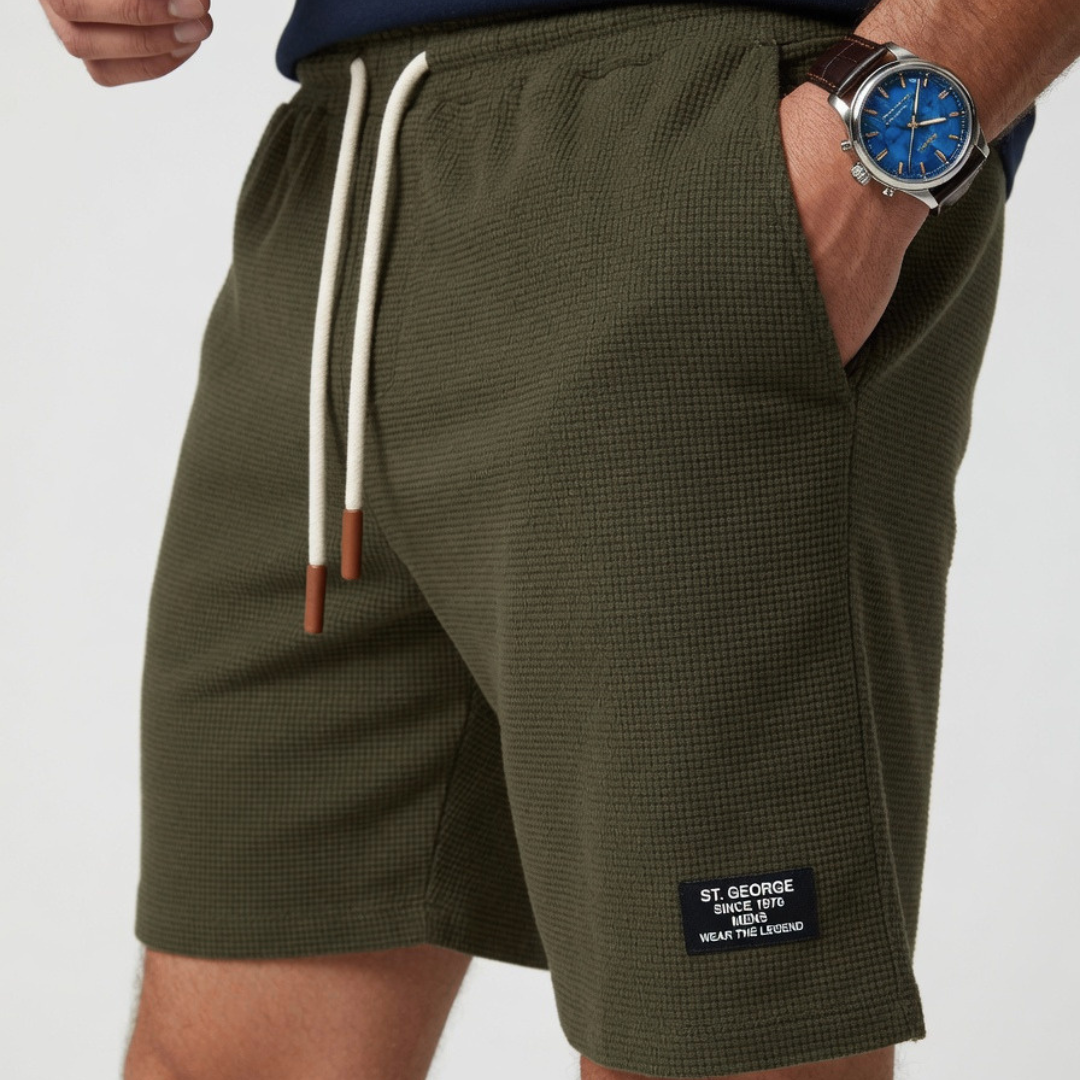 Men's Shorts Drawstring Waffle Knit Textured Mid-Thigh