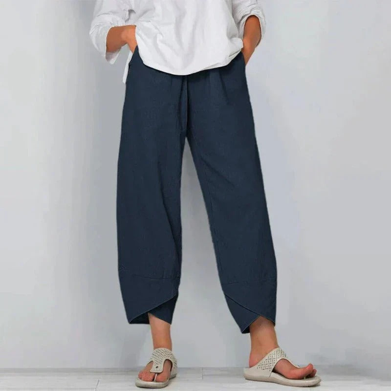 Women's Trousers Cropped Wrap Hem Relaxed Fit