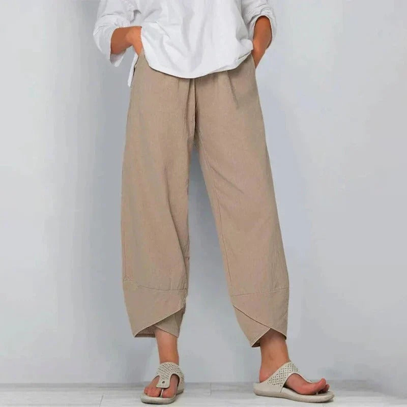 Women's Trousers Cropped Wrap Hem Relaxed Fit