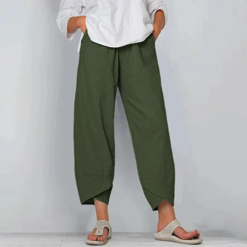 Women's Trousers Cropped Wrap Hem Relaxed Fit