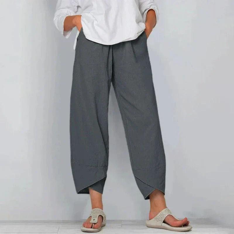 Women's Trousers Cropped Wrap Hem Relaxed Fit
