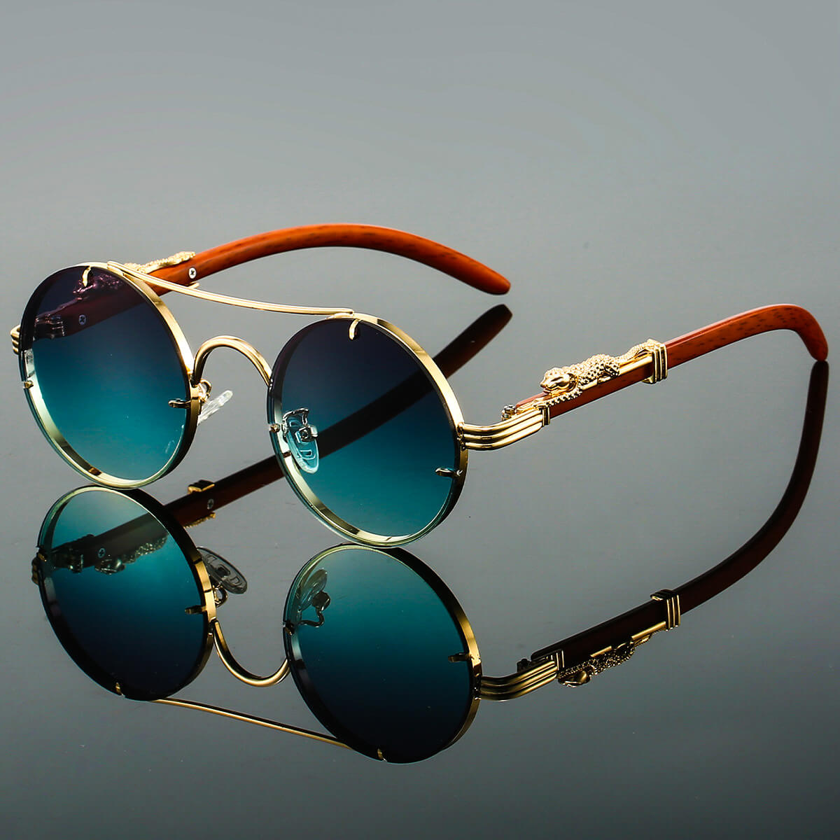 Women's Sunglasses Round Rimless Gold Frame Gradient Lenses
