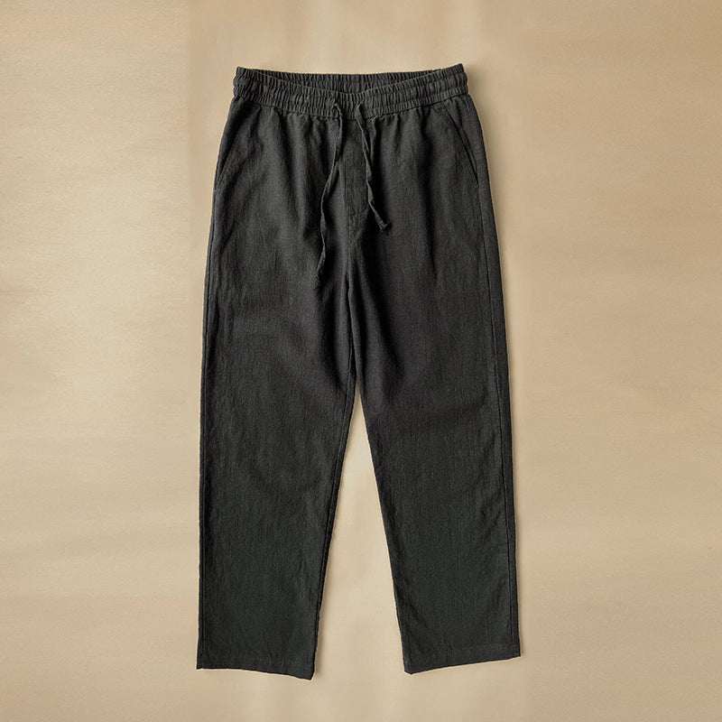 Pantalons droits en lin à cordon à longueur cheville pour hommes
