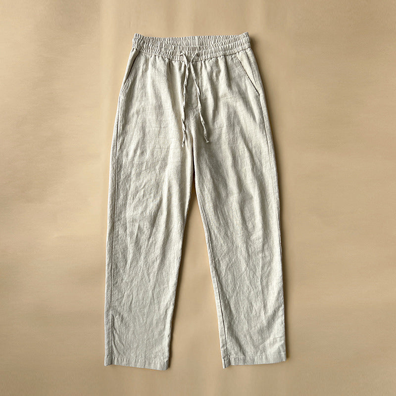 Pantalons droits en lin à cordon à longueur cheville pour hommes