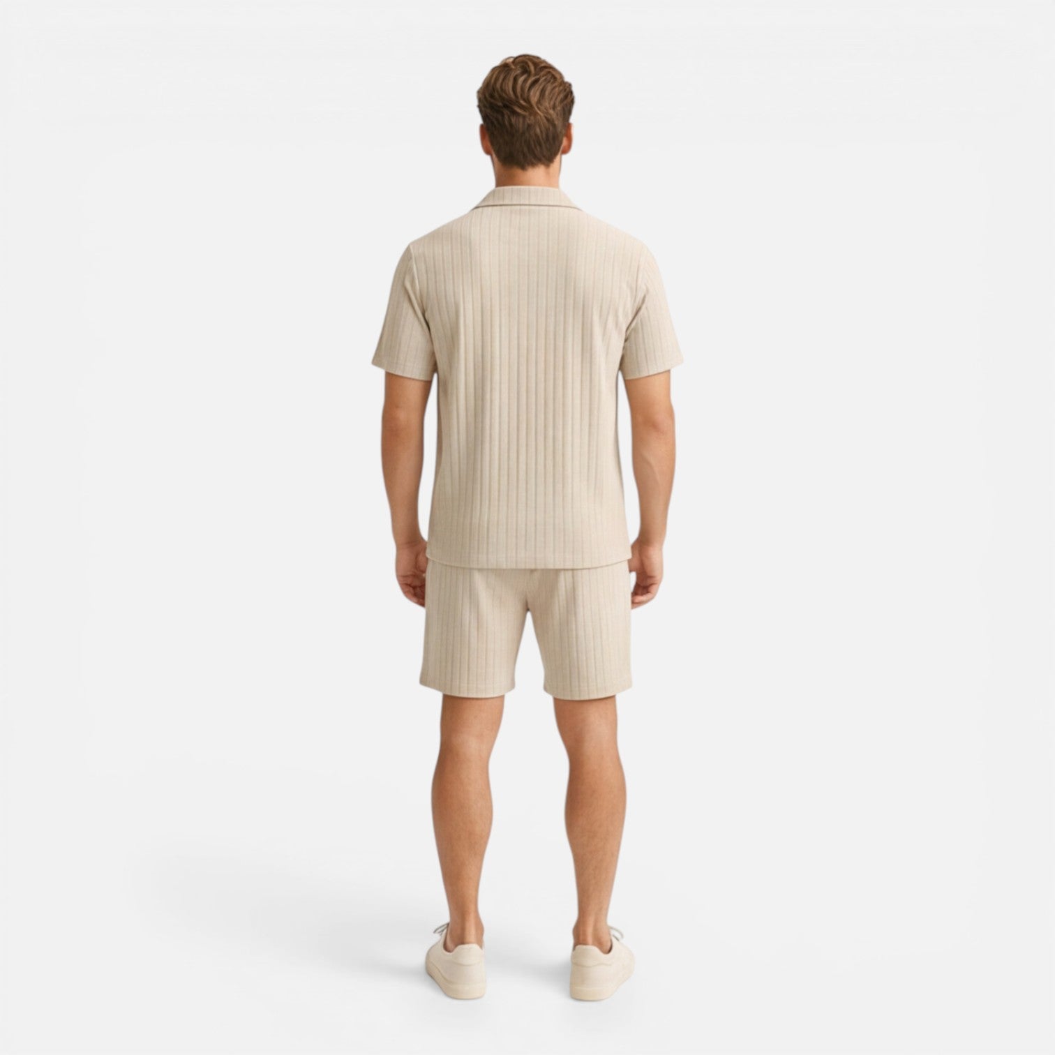 Men's Pinstripe Short Sleeve Shirt - Elastic Waist Shorts Set