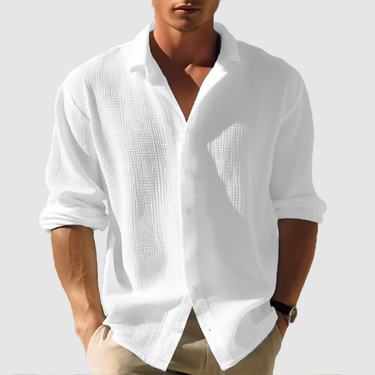 Men’s Long Sleeve Button-Down Shirt with Open Collar