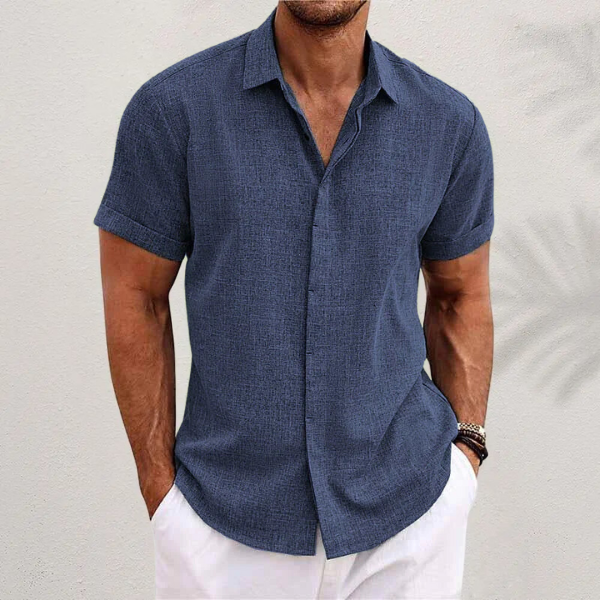 Men’s Short Sleeve Button-Up Shirt with Classic Collar – Spring, Summer