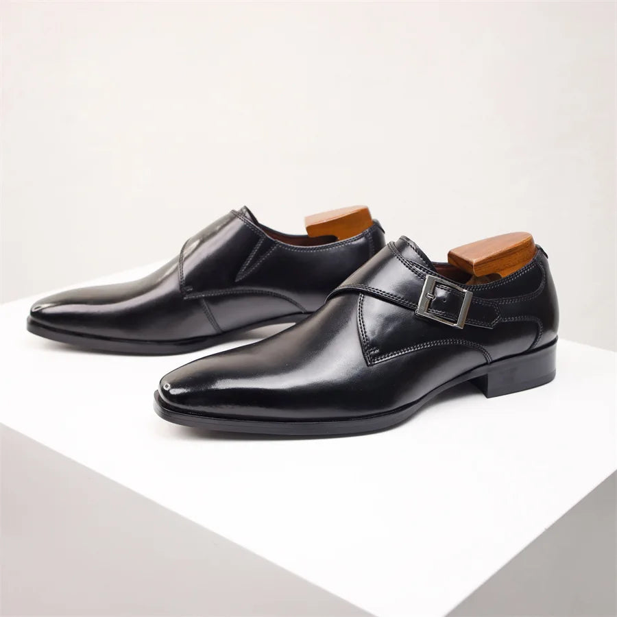 Men’s Single Monk Strap Dress Shoes with Buckle Closure and Rounded Toe