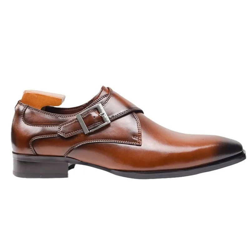 Men’s Single Monk Strap Dress Shoes with Buckle Closure and Rounded Toe