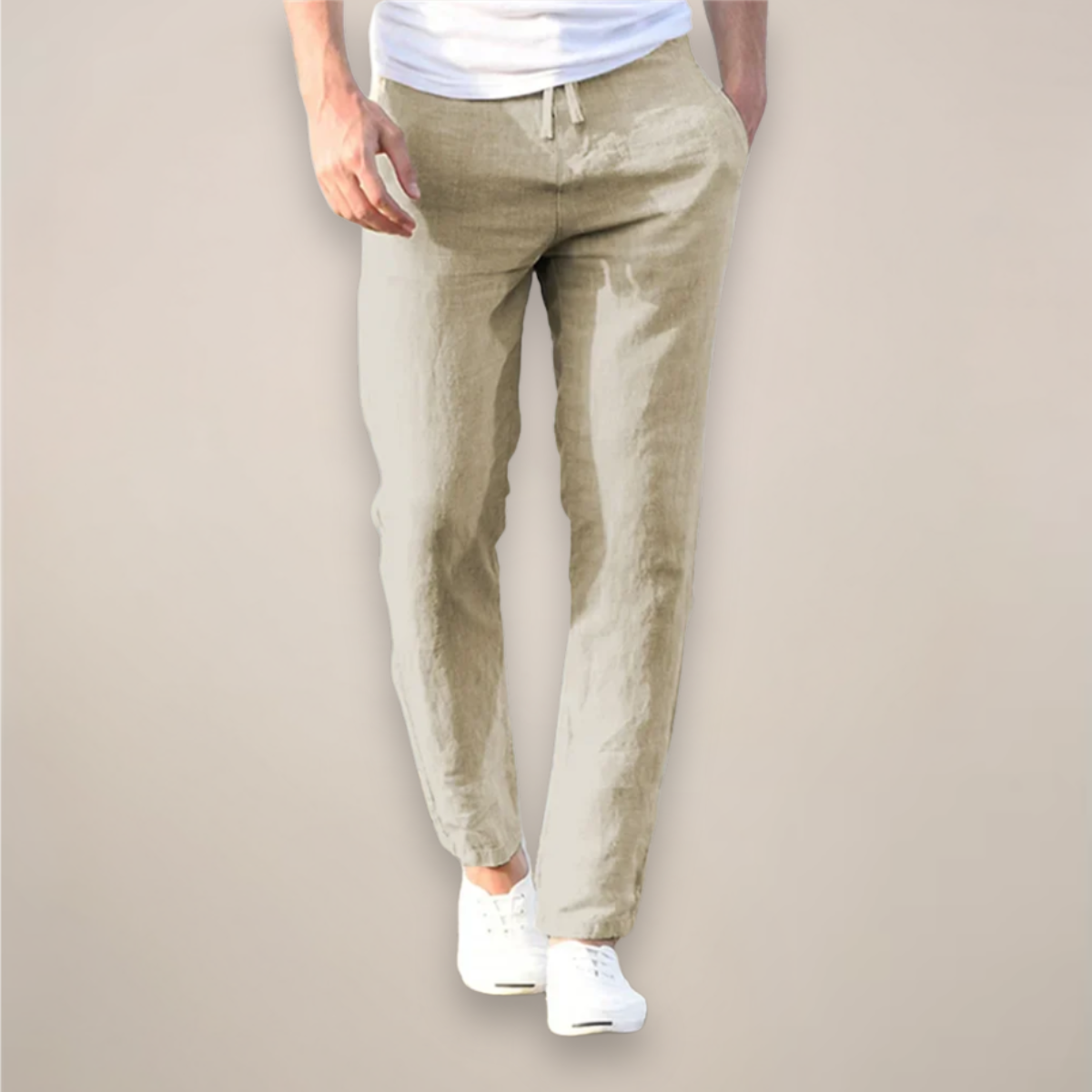 Men’s Lightweight Linen Drawstring Pants with Tapered Leg