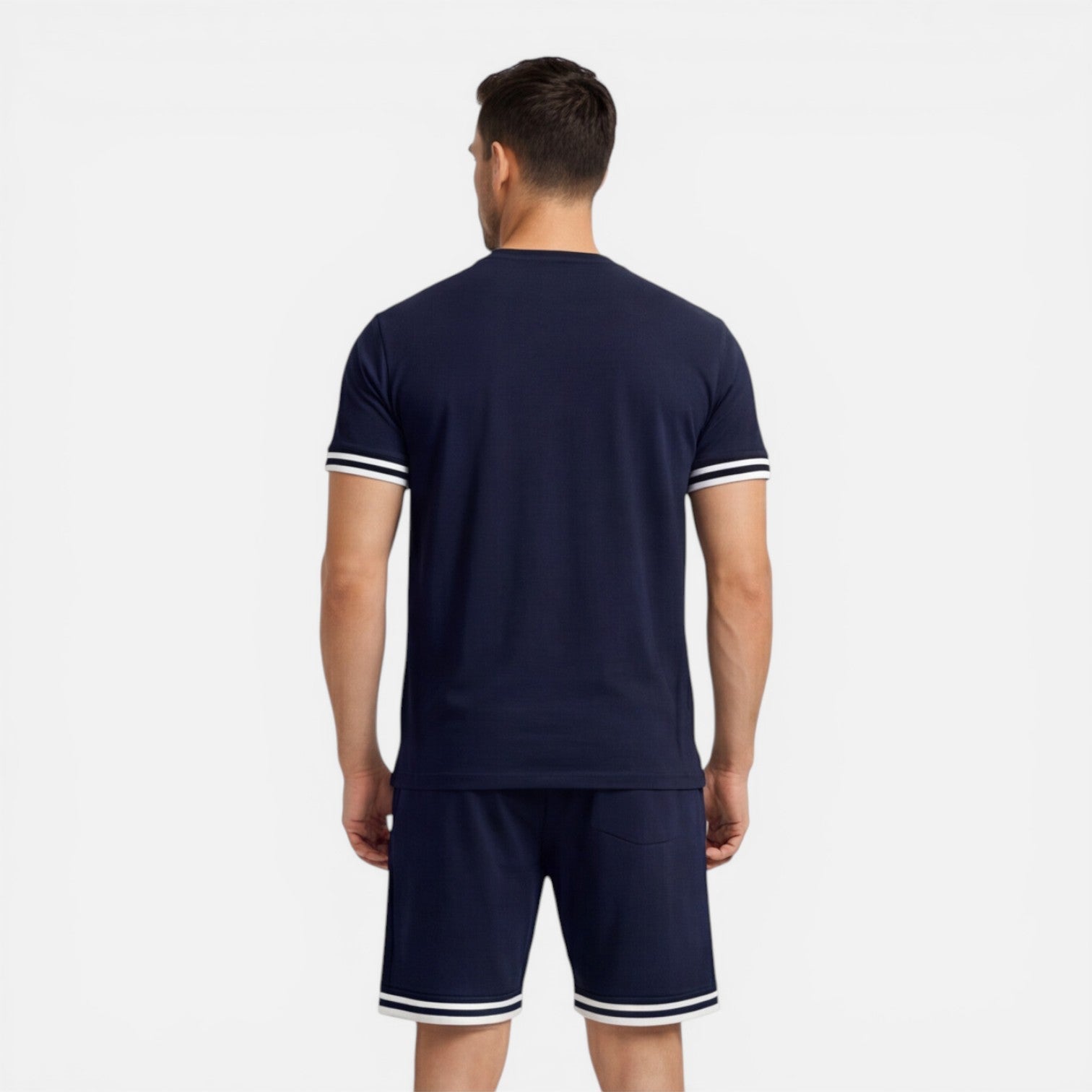 Men's Stripe Trim T-Shirt - Drawstring Shorts Two Piece Set