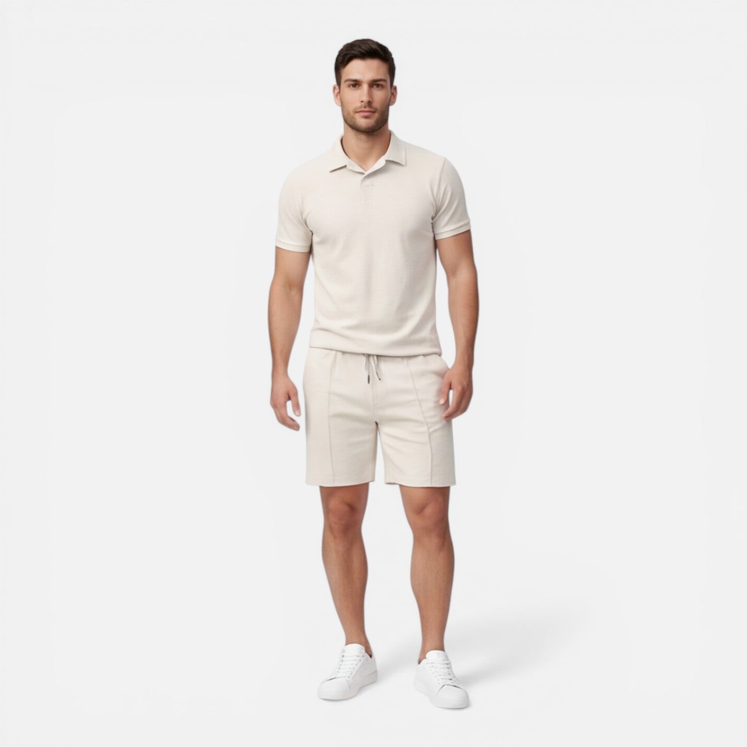 Men's Polo Shirt - Drawstring Shorts Two Piece Set