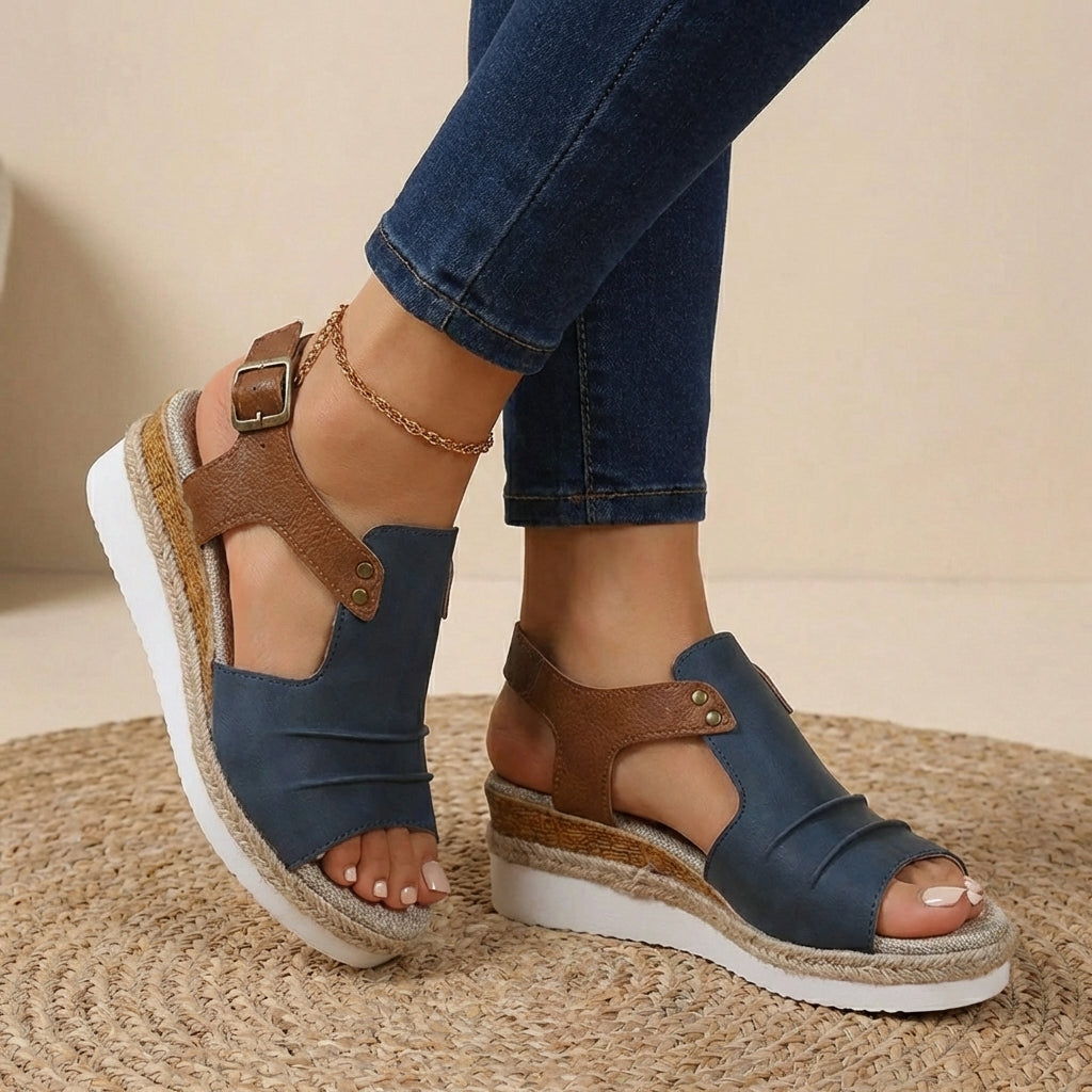 Women’s Contrast Platform Sandals with Buckle Strap – Modern Elevated Style