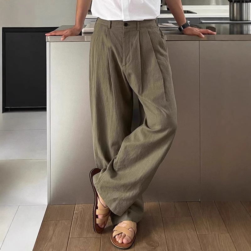 Men's Linen Wide Leg Pleated Front Pants
