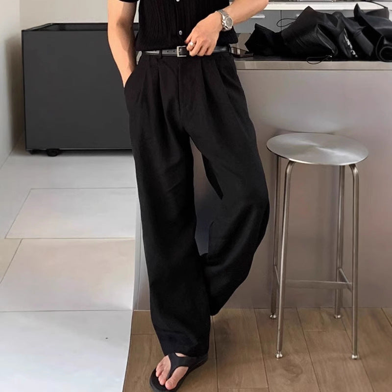 Men's Linen Wide Leg Pleated Front Pants