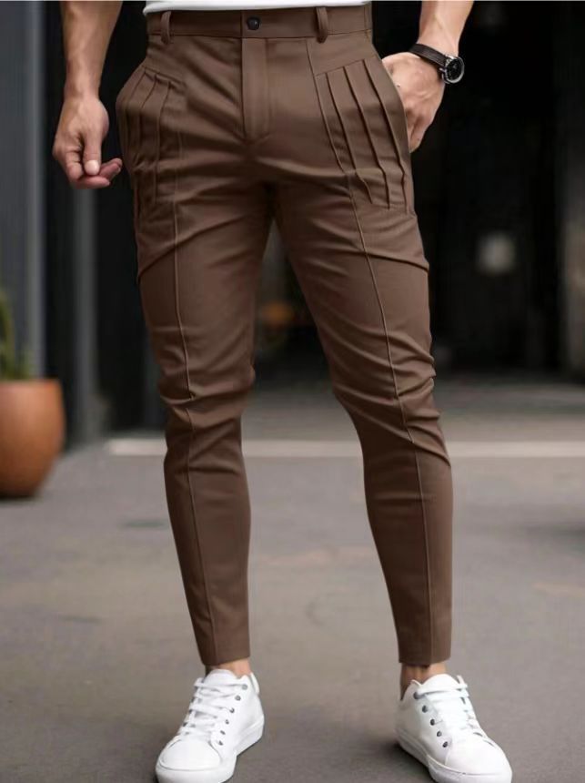 Men's Chinos Pleated Front Tapered Fit Ankle Length