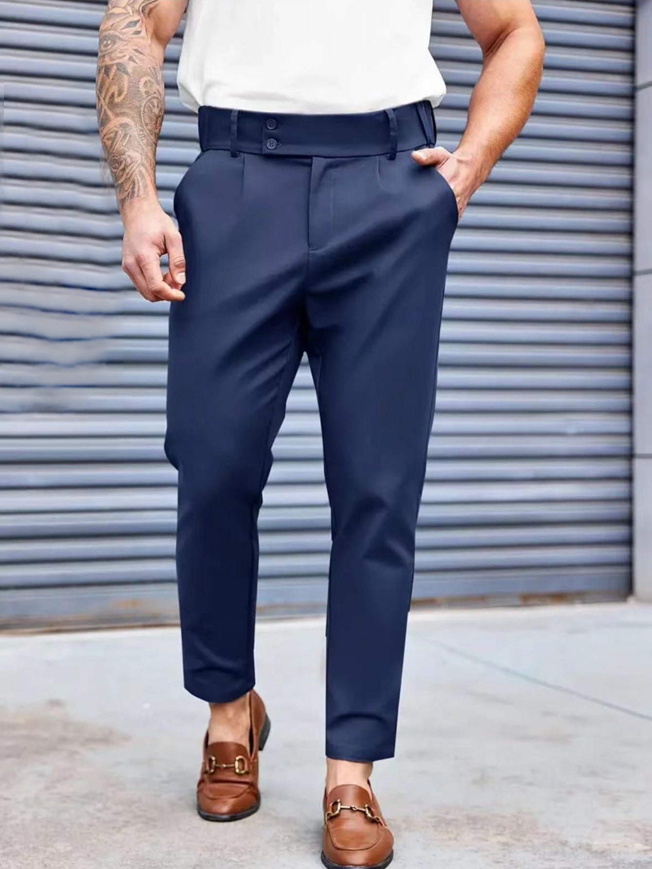 Men's Trousers Ankle Length Flat Front Tailored Fit