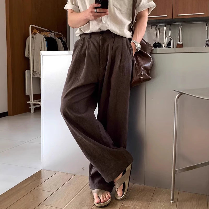Men's Linen Wide Leg Pleated Front Pants