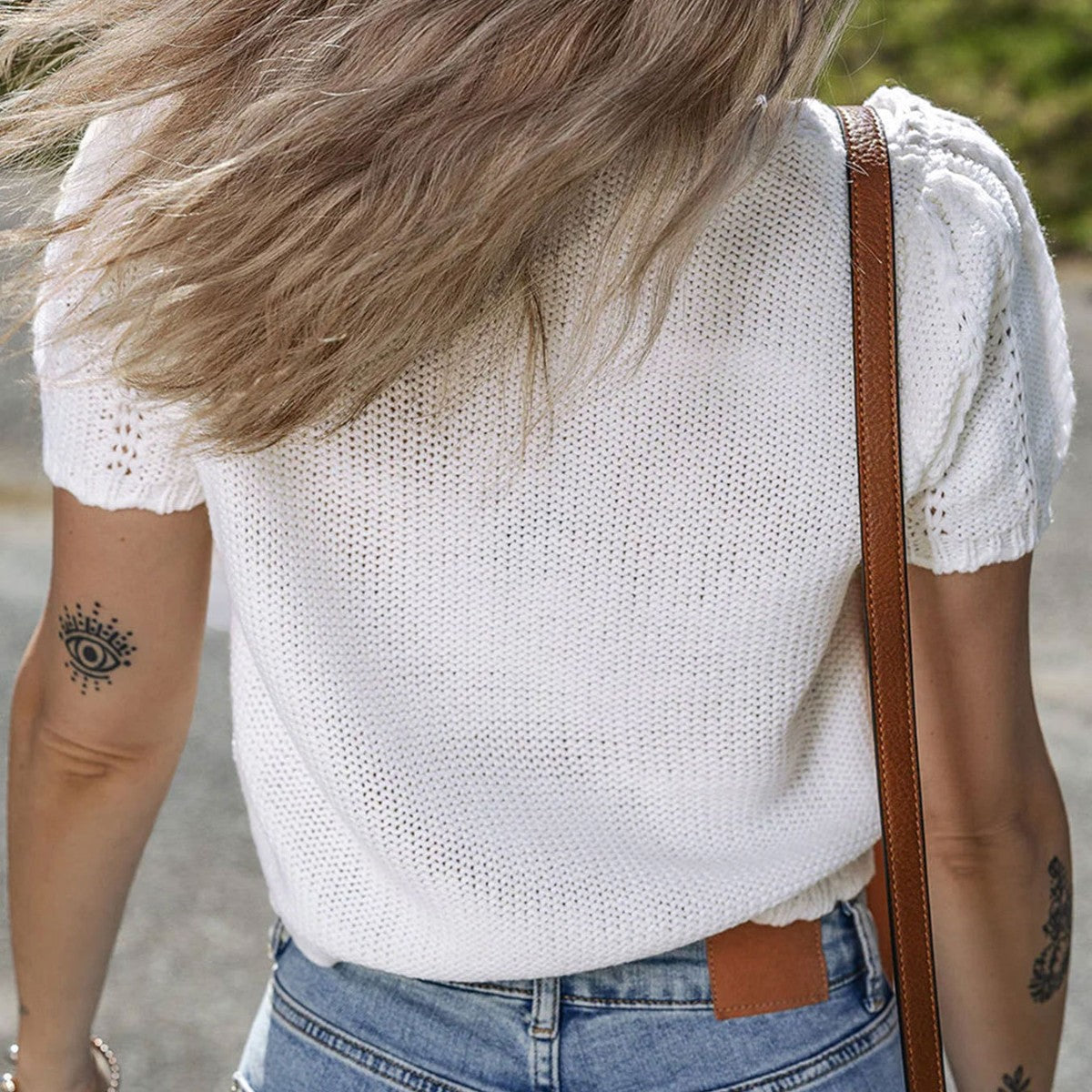 Women's Short Sleeve Pointelle Knit Top - Crew Neck