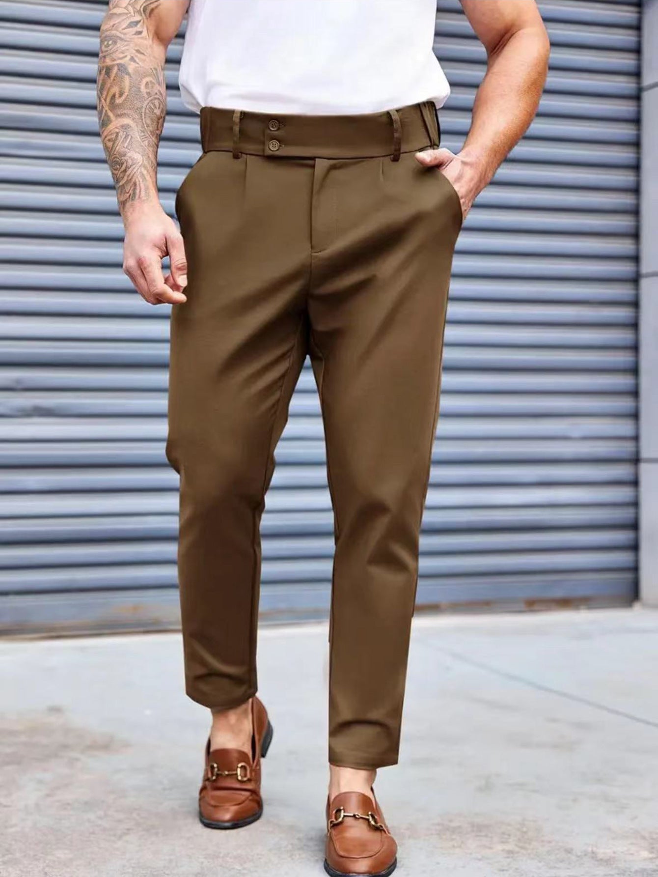 Men's Trousers Ankle Length Flat Front Tailored Fit