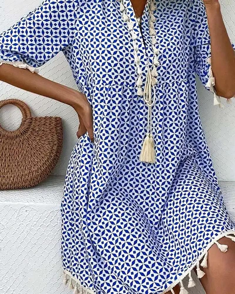 Women's Mini Dress V-Neck Geometric Print