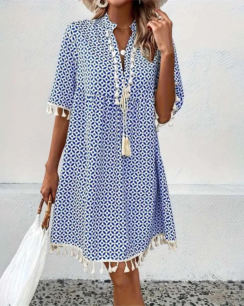 Women's Mini Dress V-Neck Geometric Print