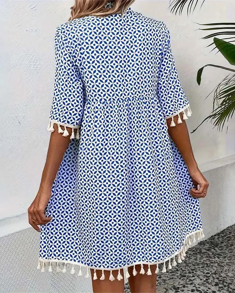 Women's Mini Dress V-Neck Geometric Print